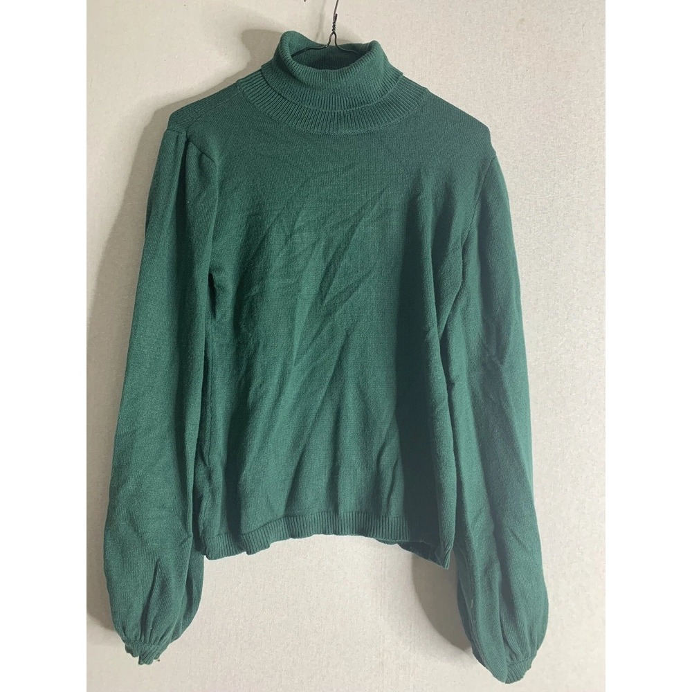 Sugar + Lips Sweater Womens S Green Turtleneck Balloon Sleeve Cozy Dark Academia